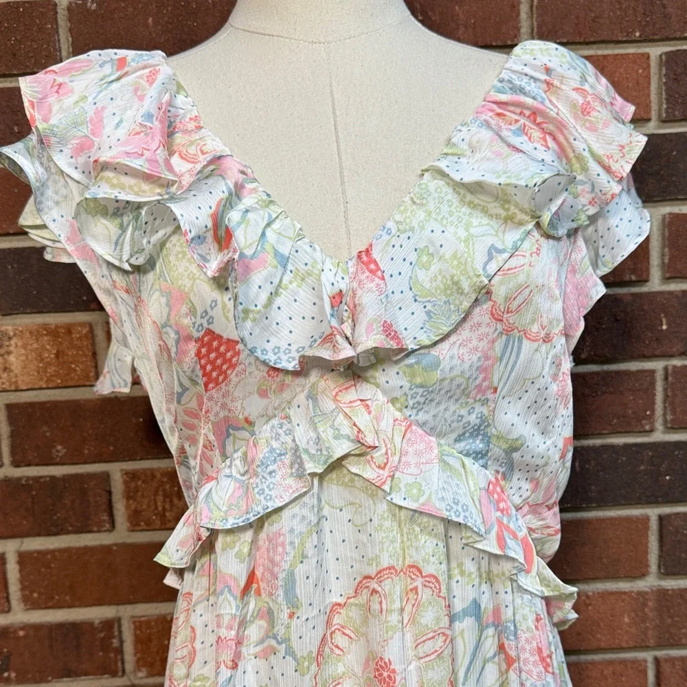 Anany Floral Print Ruffle Trim Dress Size Large - Picture 3 of 13